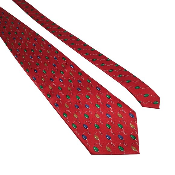 Red Holidays Lights Pattern Silk Necktie Christmas Lights Party Santa Caroling - Picture 1 of 5
